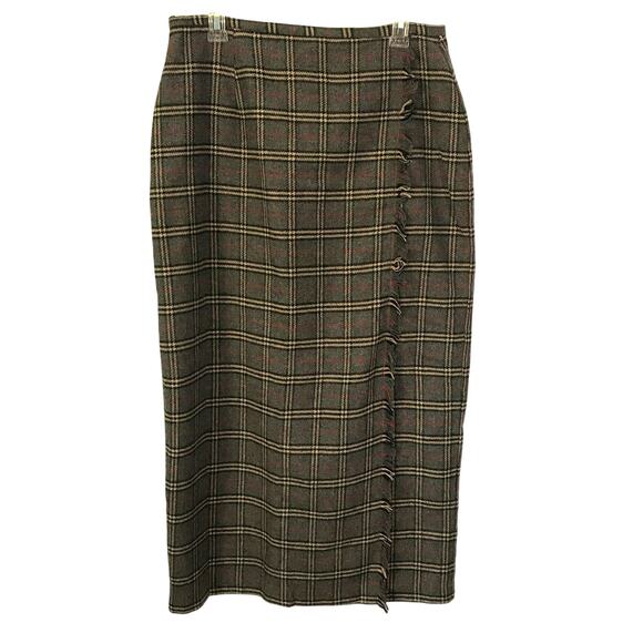 Chandler Hill Skirt Size 12 Womens Wool Blend Plaid Dark Gray Long Blanket Edge - Picture 1 of 12